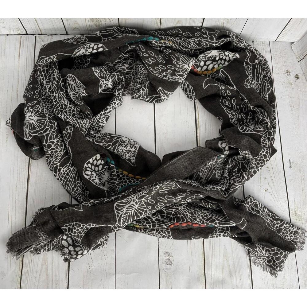 Pins & Needles Owl Print Woven Scarf Gray Rainbow 1873